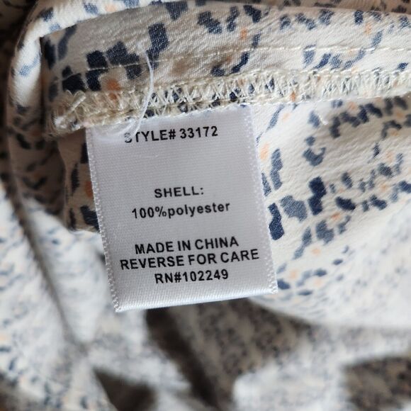 Anthropologie SKIES ARE BLUE Cream Navy balloon sleeve blouse size S Top V Neck - Picture 8 of 11